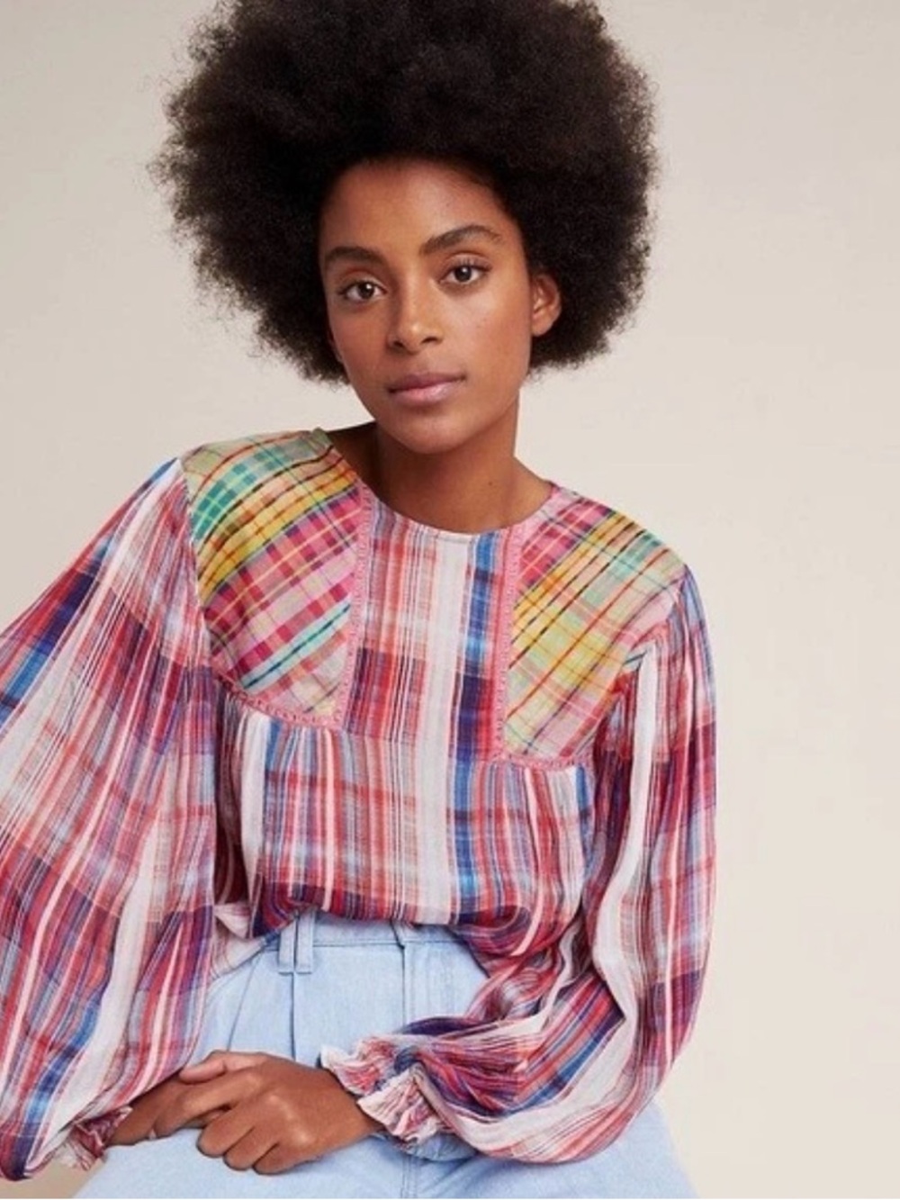 Anthropologie Bl-nk London Miranda Plaid Peasant Blouse